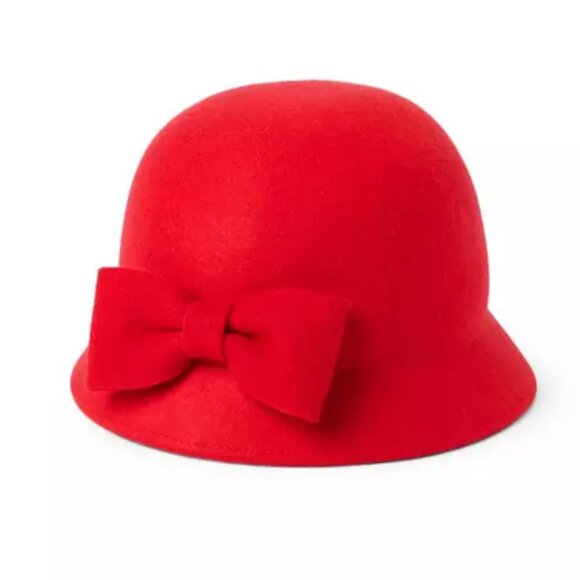 Janie and Jack Girl's Red Bow Cloche Wool Hat  Winter Holiday 6-12 Months - Picture 1 of 8
